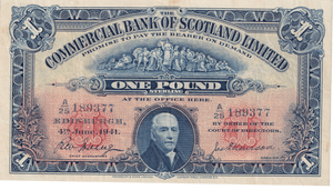 1941 SCOTLAND ONE POUND BANKNOTE REF-1857 - WORLD BANKNOTES - Cambridgeshire Coins