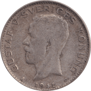1941 SILVER SWEDEN KORONA - SILVER WORLD COINS - Cambridgeshire Coins