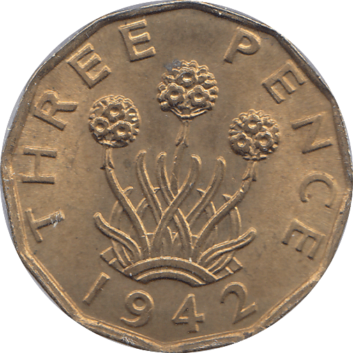 1942 BRASS THREEPENCE ( UNC ) - THREEPENCE - Cambridgeshire Coins
