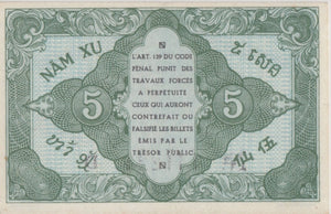 1942 FIVE CENT BANKNOTE FRENCH INDO - CHINA REF 507 - WORLD BANKNOTES - Cambridgeshire Coins