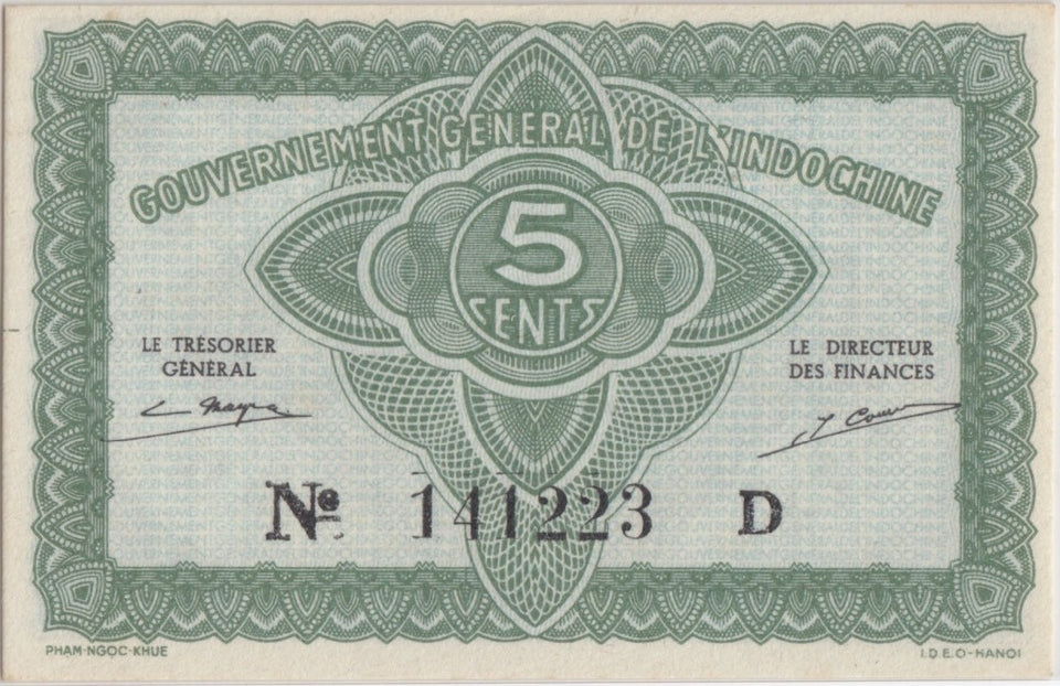 1942 FIVE CENT BANKNOTE FRENCH INDO - CHINA REF 507 - WORLD BANKNOTES - Cambridgeshire Coins