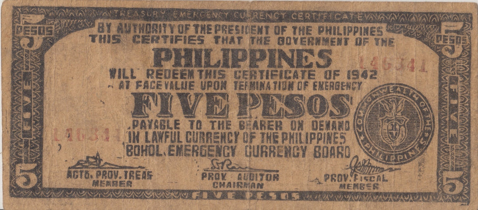 1942 FIVE PESO BANKNOTE PHILIPPINES REF 726 - WORLD BANKNOTES - Cambridgeshire Coins