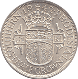 1942 SILVER HALF CROWN SOUTHERN RHODESIA - SILVER WORLD COINS - Cambridgeshire Coins