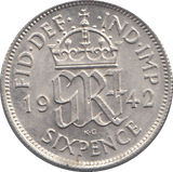 1942 SIXPENCE (EF) - WORLD COINS - Cambridgeshire Coins