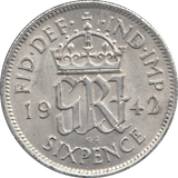 1942 SIXPENCE (GVF) - WORLD COINS - Cambridgeshire Coins