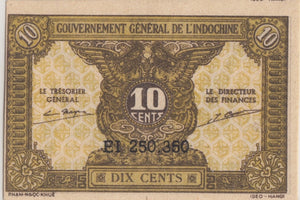 1942 TEN CENT BANKNOTE FRENCH INDO - CHINA REF 509 - WORLD BANKNOTES - Cambridgeshire Coins