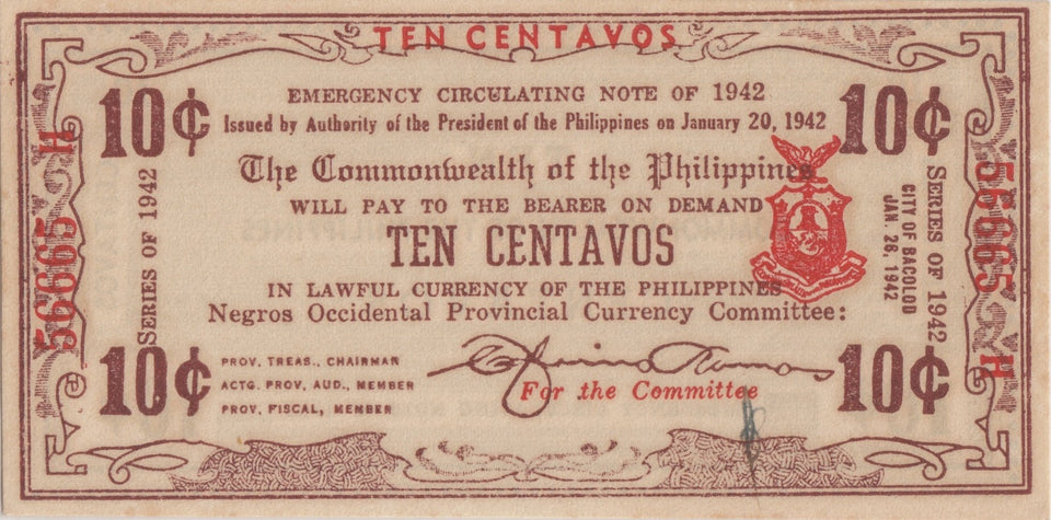 1942 TEN CENTAVOS BANKNOTE PHILIPPINES REF 500 - WORLD BANKNOTES - Cambridgeshire Coins
