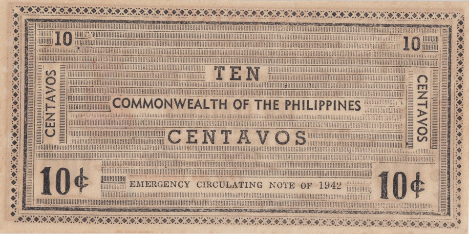 1942 TEN CENTAVOS BANKNOTE PHILIPPINES REF 500 - WORLD BANKNOTES - Cambridgeshire Coins