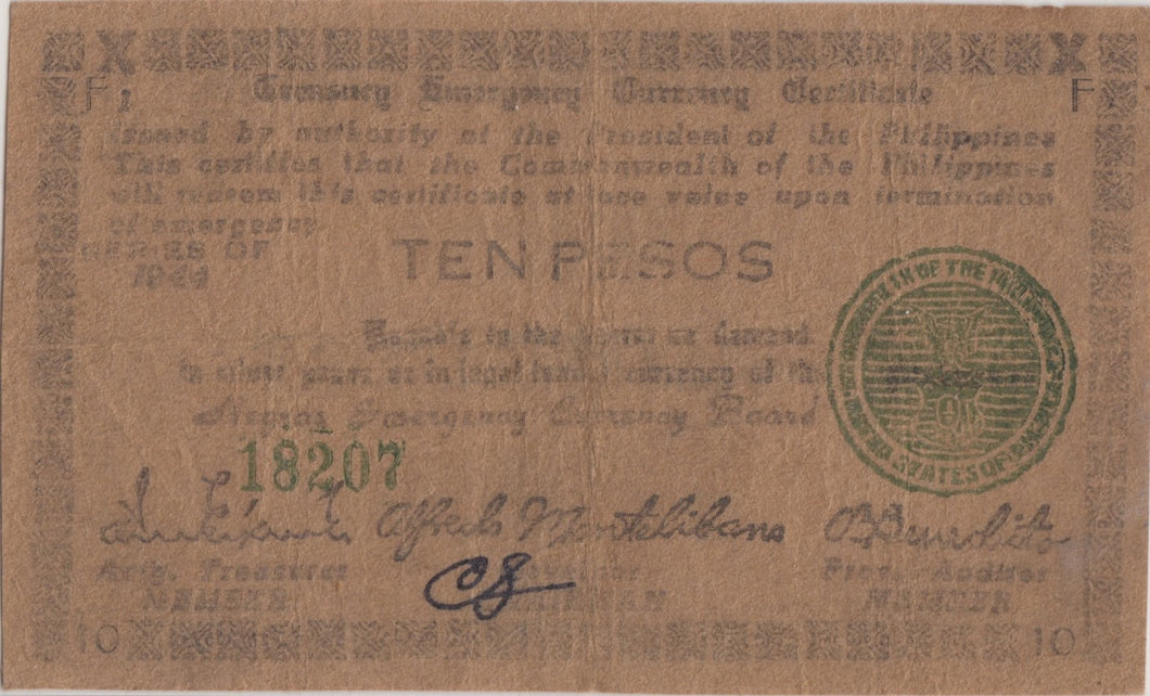 1942 TEN PESOS BANKNOTE PHILIPPINES REF 506 - WORLD BANKNOTES - Cambridgeshire Coins