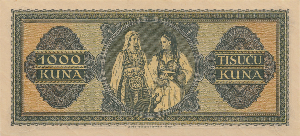 1943 1000 KUNA NAZI STATE BANKNOTE CROATIA REF 714 - World Banknotes - Cambridgeshire Coins