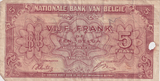 1943 BELGIUM 5 FRANCS BANKNOTE REF-1693 - WORLD BANKNOTES - Cambridgeshire Coins
