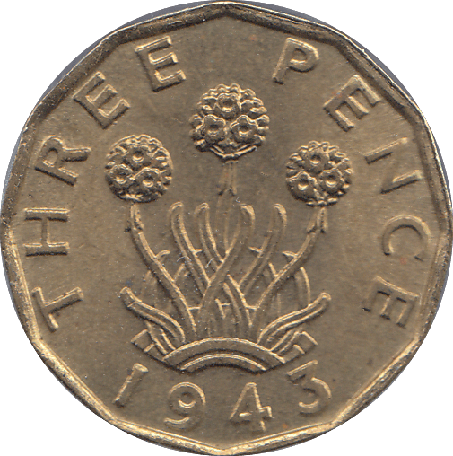 1943 BRASS THREEPENCE ( BU ) - THREEPENCE - Cambridgeshire Coins