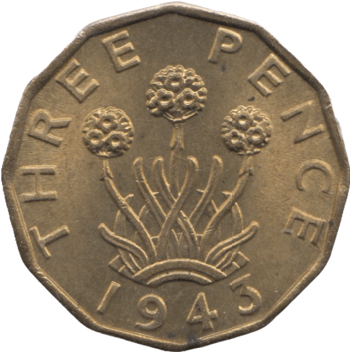 1943 BRASS THREEPENCE ( UNC ) - Threepence - Cambridgeshire Coins