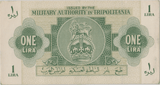1943 BRITISH MILITARY AUTHORITY TRIPOLITANIA 1 LIRE BANKNOTE CROWN LION REF 1596 - WORLD BANKNOTES - Cambridgeshire Coins
