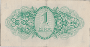 1943 BRITISH MILITARY AUTHORITY TRIPOLITANIA 1 LIRE BANKNOTE CROWN LION REF 1596 - WORLD BANKNOTES - Cambridgeshire Coins