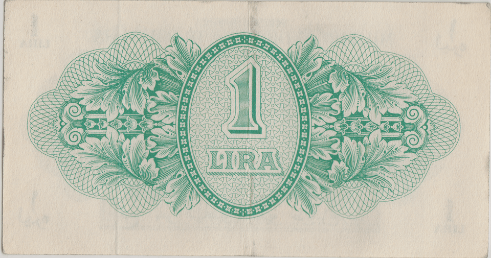 1943 BRITISH MILITARY AUTHORITY TRIPOLITANIA 1 LIRE BANKNOTE CROWN LION REF 1596 - WORLD BANKNOTES - Cambridgeshire Coins