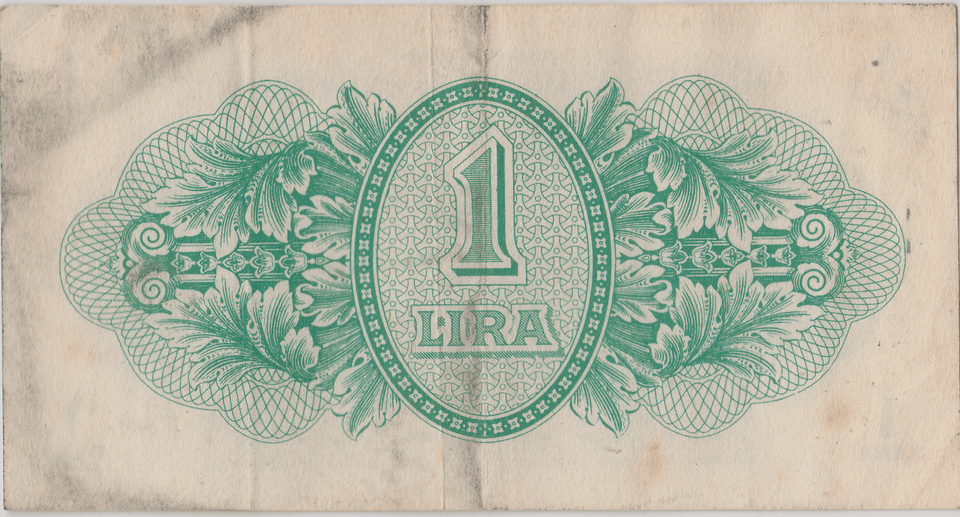 1943 BRITISH MILITARY AUTHORITY TRIPOLITANIA 1 LIRE BANKNOTE CROWN LION REF 1597 - WORLD BANKNOTES - Cambridgeshire Coins