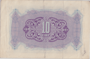 1943 BRITISH MILITARY AUTHORITY TRIPOLITANIA 10 LIRE BANKNOTE CROWN LION REF 1594 - WORLD BANKNOTES - Cambridgeshire Coins