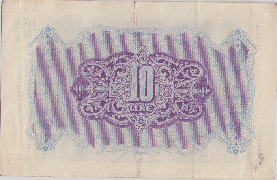 1943 BRITISH MILITARY AUTHORITY TRIPOLITANIA 10 LIRE BANKNOTE CROWN LION REF 1594 - WORLD BANKNOTES - Cambridgeshire Coins