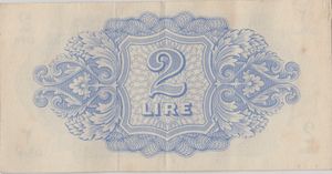 1943 BRITISH MILITARY AUTHORITY TRIPOLITANIA 2 LIRE BANKNOTE CROWN LION REF 1598 (2) - WORLD BANKNOTES - Cambridgeshire Coins