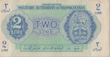1943 BRITISH MILITARY AUTHORITY TRIPOLITANIA 2 LIRE BANKNOTE CROWN LION REF 1598 - WORLD BANKNOTES - Cambridgeshire Coins