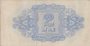 1943 BRITISH MILITARY AUTHORITY TRIPOLITANIA 2 LIRE BANKNOTE CROWN LION REF 1598 - WORLD BANKNOTES - Cambridgeshire Coins