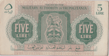 1943 BRITISH MILITARY AUTHORITY TRIPOLITANIA 5 LIRE BANKNOTE CROWN LION REF 1599 (2) - WORLD BANKNOTES - Cambridgeshire Coins