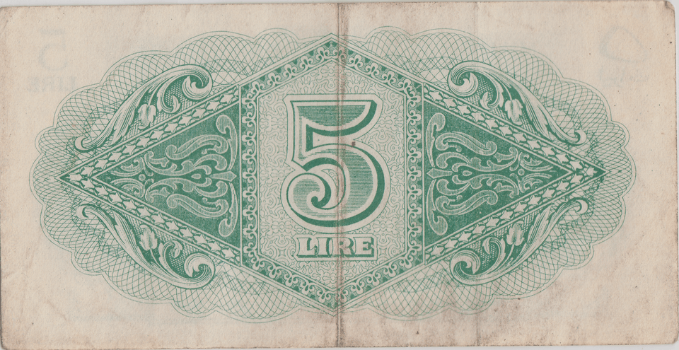 1943 BRITISH MILITARY AUTHORITY TRIPOLITANIA 5 LIRE BANKNOTE CROWN LION REF 1599 (2) - WORLD BANKNOTES - Cambridgeshire Coins