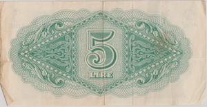 1943 BRITISH MILITARY AUTHORITY TRIPOLITANIA 5 LIRE BANKNOTE CROWN LION REF 1599 - WORLD BANKNOTES - Cambridgeshire Coins