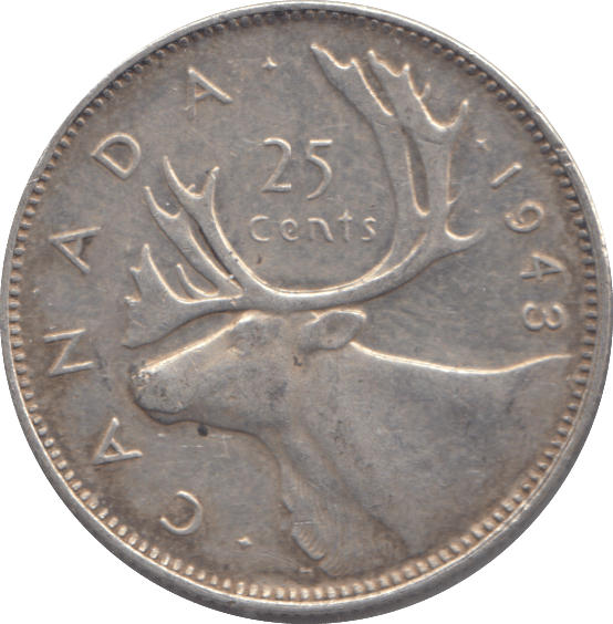 1943 CANADA SILVER 25 CENT - SILVER WORLD COINS - Cambridgeshire Coins