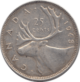 1943 CANADA SILVER 25 CENT - SILVER WORLD COINS - Cambridgeshire Coins