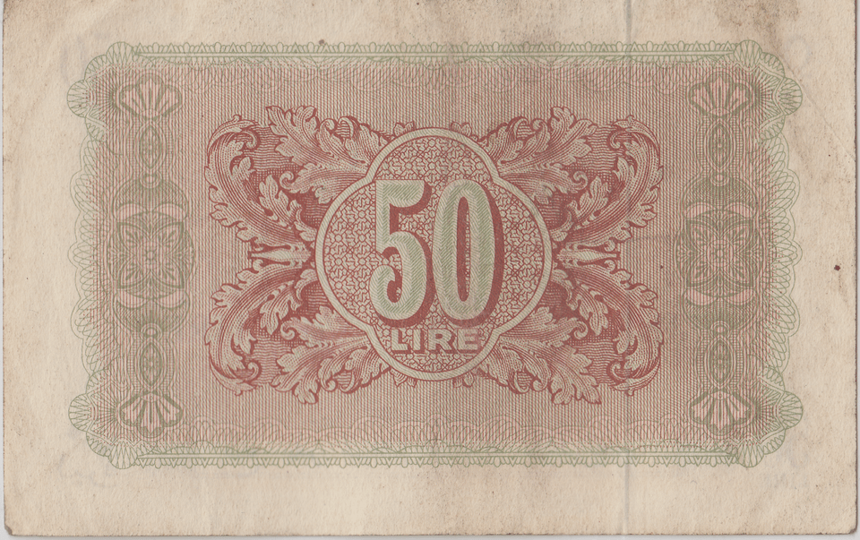 1943 LIBYA BRITISH MILITARY AUTHORITY TRIPOLITANIA 50 LIRE BANKNOTE CROWN LION REF 1593 - WORLD BANKNOTES - Cambridgeshire Coins