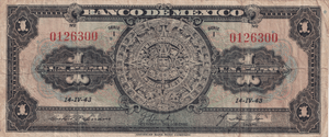 1943 MEXICO 1 PESO BANKNOTE REF-1663 - WORLD BANKNOTES - Cambridgeshire Coins