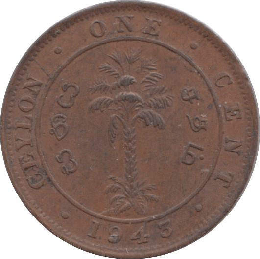 1943 ONE CENT CEYLON - WORLD COINS - Cambridgeshire Coins