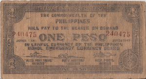 1943 ONE PESO BANKNOTE PHILIPPINES REF 724 - WORLD BANKNOTES - Cambridgeshire Coins