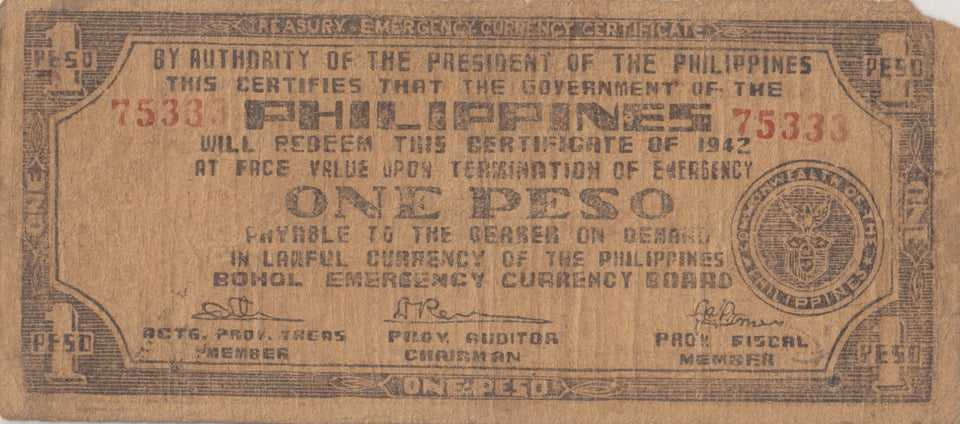 1943 ONE PESO BANKNOTE PHILIPPINES REF 725 - WORLD BANKNOTES - Cambridgeshire Coins