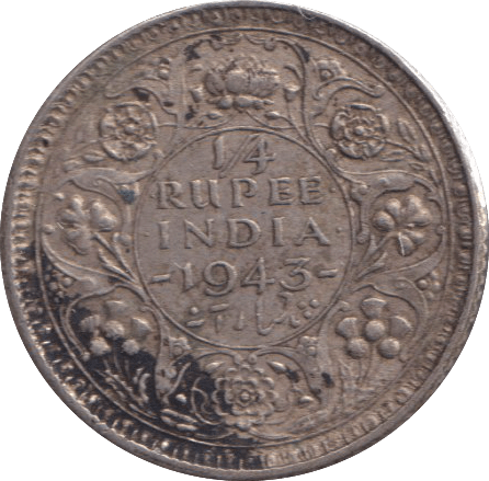 1943 SILVER 1/4 RUPEE INDIA - SILVER WORLD COINS - Cambridgeshire Coins