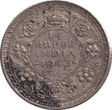 1943 SILVER 1/4 RUPEE INDIA - SILVER WORLD COINS - Cambridgeshire Coins