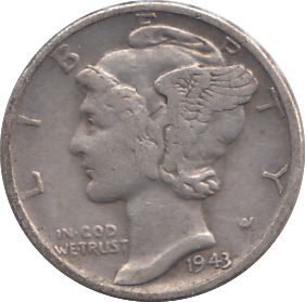 1943 SILVER ONE DIME USA - SILVER WORLD COINS - Cambridgeshire Coins