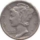 1943 SILVER ONE DIME USA - SILVER WORLD COINS - Cambridgeshire Coins