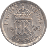 1943 SIXPENCE ( AUNC ) - SIXPENCE - Cambridgeshire Coins