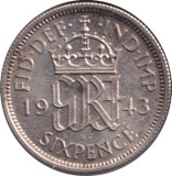 1943 SIXPENCE ( EF ) - SIXPENCE - Cambridgeshire Coins