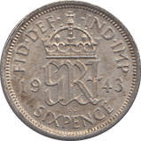 1943 SIXPENCE (GVF) - WORLD COINS - Cambridgeshire Coins