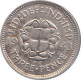 1943 THREEPENCE ( AUNC ) - THREEPENCE - Cambridgeshire Coins