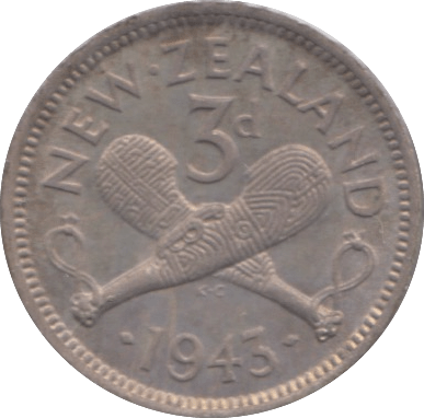 1943 THREEPENCE SILVER NEW ZEALAND - SILVER WORLD COINS - Cambridgeshire Coins