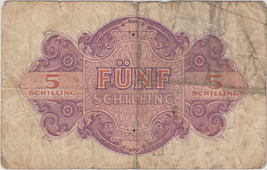 1944 AUSTRIAN ALLIED MILITARY BANKNOTE 5 SCHILLING REF 955 - World Banknotes - Cambridgeshire Coins