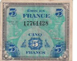 1944 FRANCE 5 FRANC BANKNOTE REF-1717 - WORLD BANKNOTES - Cambridgeshire Coins