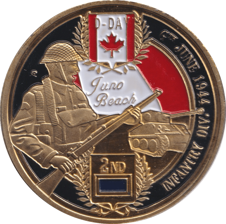 1944 MEDALLION D-DAY ENAMELLED JUNO BEACH CANADIAN FORCES - MEDALS & MEDALLIONS - Cambridgeshire Coins