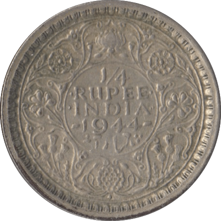 1944 QUARTER RUPEE INDIA - SILVER WORLD COINS - Cambridgeshire Coins