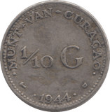 1944 SILVER CURACAO 1/10 GULDER - SILVER WORLD COINS - Cambridgeshire Coins